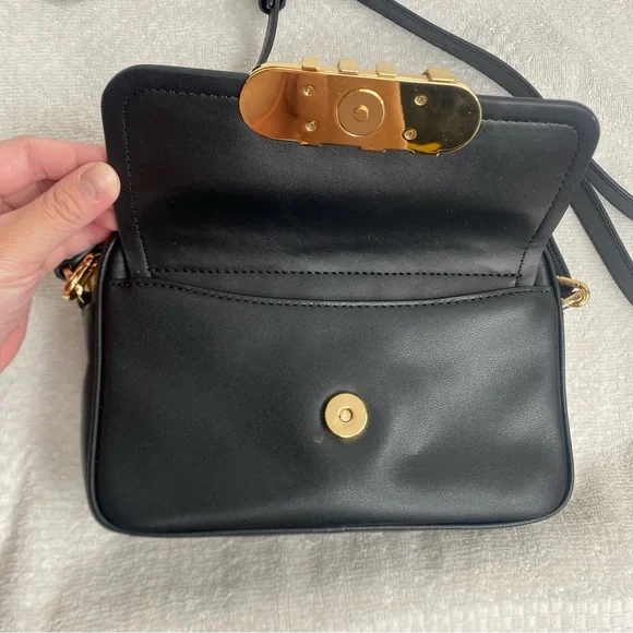 Michael Kors Women's Black Leather Gold Logo Parker Camera Crossbody Bag Classic - Picture 9 of 15